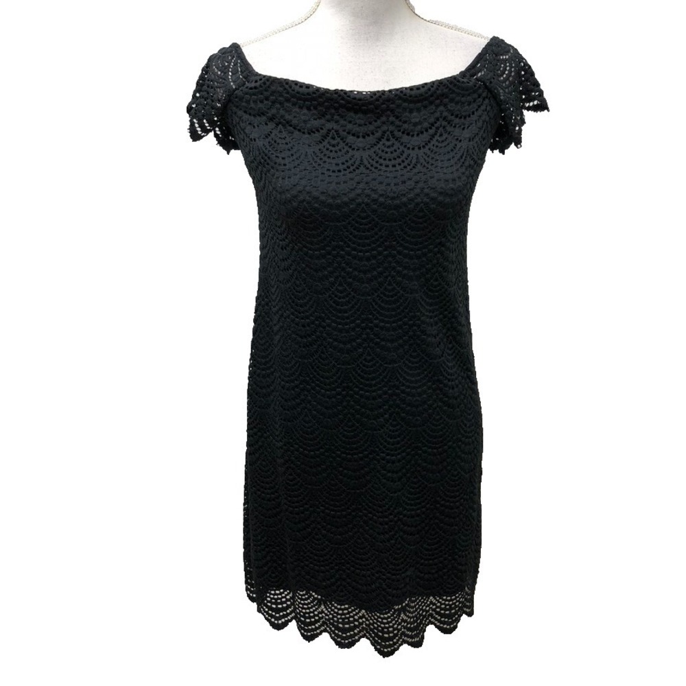 Lilly Pulitzer Jade Dress Womens Small Onyx Black Scallop Shell Lace Wedding